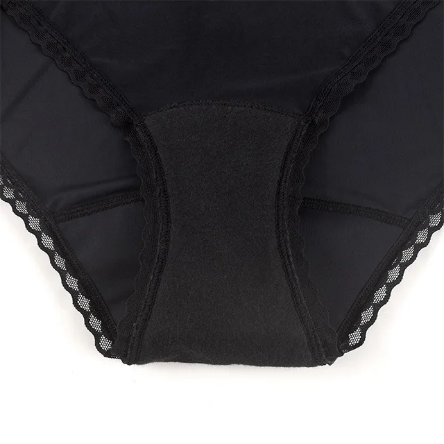 

4 Layer Leak Proof Period Panties with Lace Sexy Side Leakage Prevention Menstrual Underwear Women Teens Girls OEM, Black