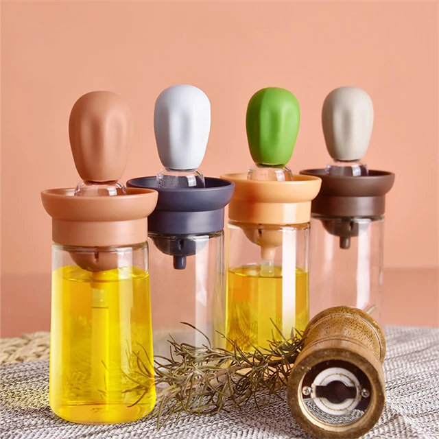 

J666 Kitchen Cooking BBQ Tool 180ml 2 In 1 Glass Olive Oil Bottle With Brush Silicone Dropper Measuring Oil Dispenser Bottle, Stock or customized