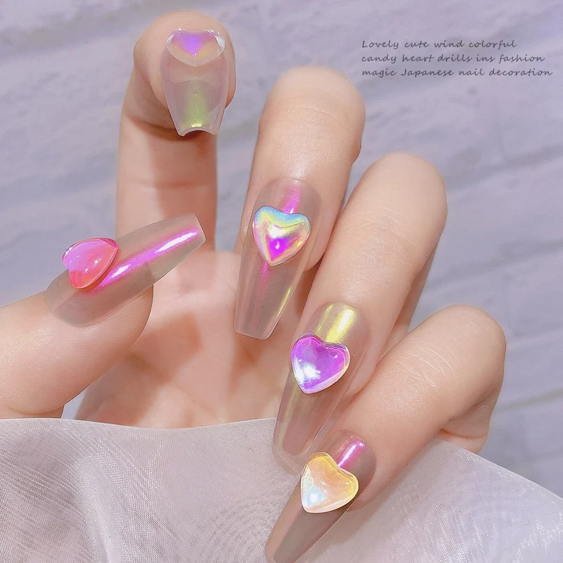 

20-pcs size mixed Candy Love Crystal Diamond Heart Glass Symphony Shining Mocha Macaron New Nail Decoration, Picture