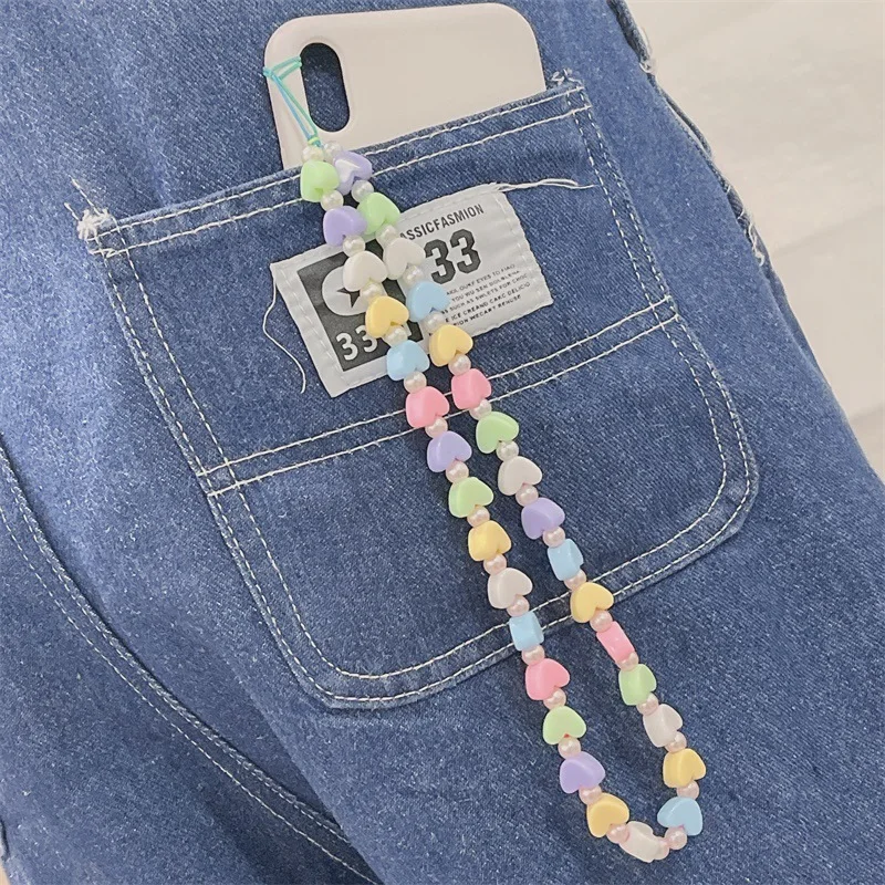 

Simple Bohemian Resin Heart Letter Beaded Mobile Phone Chain Colorful Fruit Soft Pottery Chain for Phone