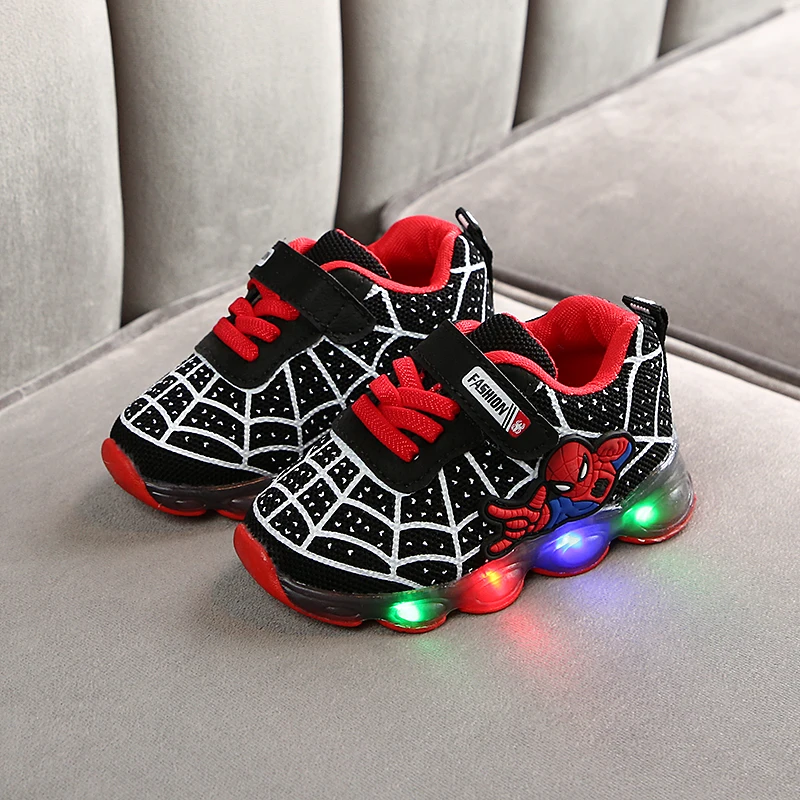 

2021 Kids Led Led Shoes Rechargeable For Boys Spider Man Sneakers Shoes For Kids