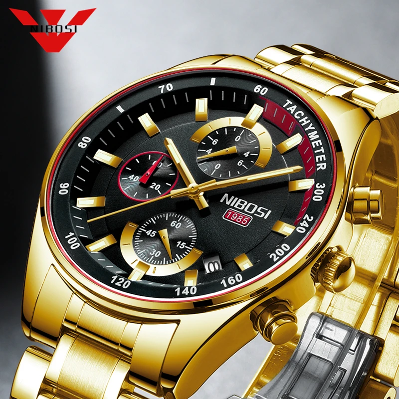 

NIBOSI Gold Watch Men Fashion Sport Quartz Clock Mens Watches Top Brand Luxury Chronograph Waterproof Watch Relogio Mascu