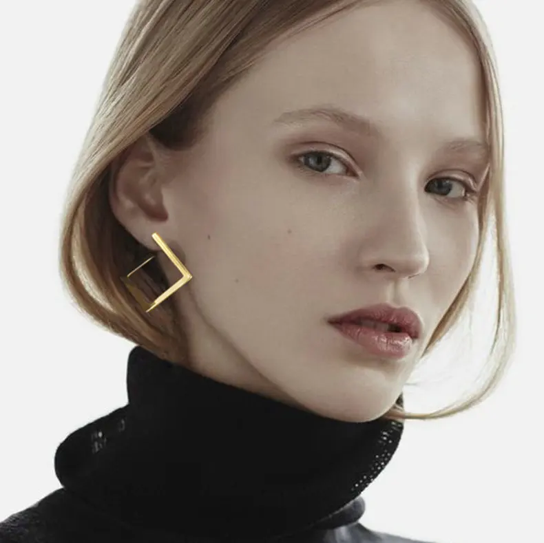 

Stylish statement jewelry wholesale geometric luxury non tarnish stainless steel square hoop earrings women