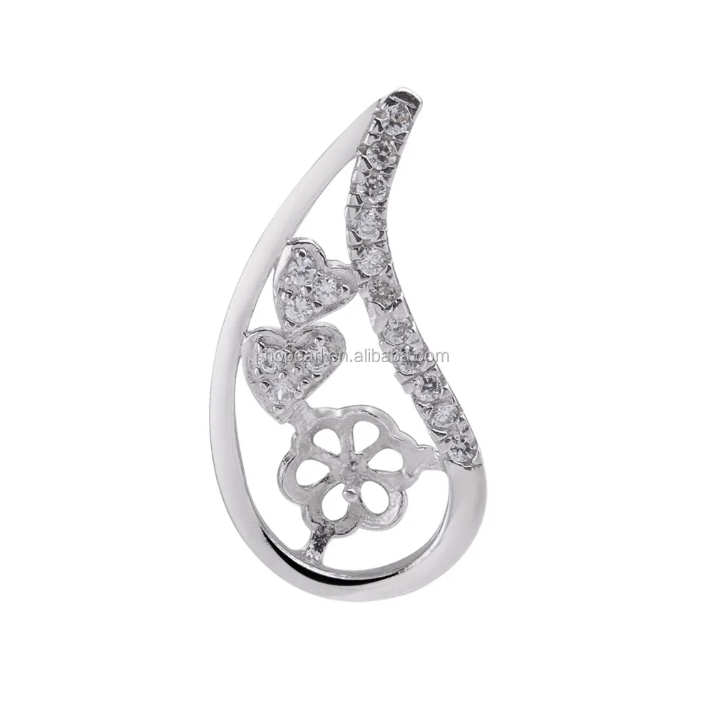 

SSP246 Cubic Zirconia Pearl Findings 925 Sterling Silver with Two Little Heart Pendant Mounts