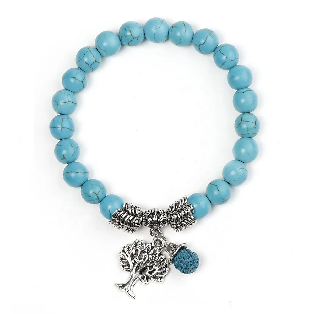 

Black Natural Gemstone Tree of Life Lucky Charm Stretch Beaded Bracelet Elastic Natural Stone Bead bracelet women Yoga Jewelry, Picture