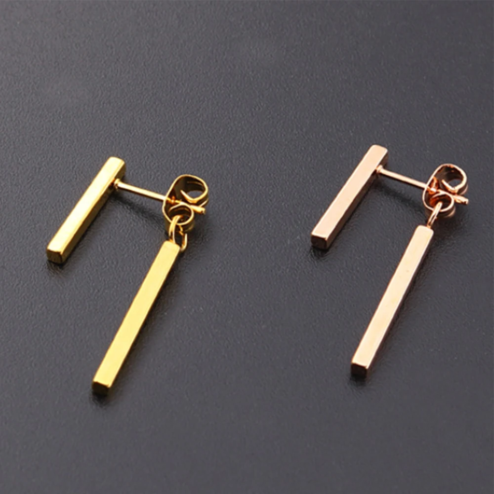 

Stylish Stainless Steel Double Geometry Rectangular Stud Rose Gold OL Style Earrings for Ladies Gift, Steel/gold/rose gold and other