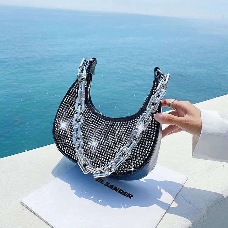 

Wholesale Ladies INS Diamond Studded Underarm Bag PU New Style Korean Version Fashion Shiny Purses And Handbags For Women, 3 colors