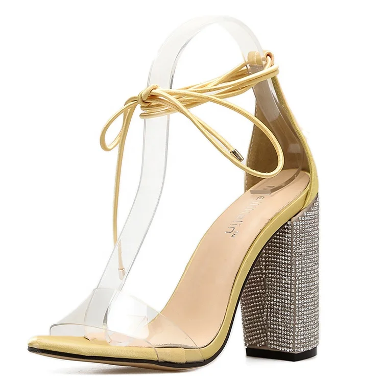 

Women Gold High Heels Sandals with Rhinestone Ankle Strappy Clear Chunky Heels Dress Party Pumps Shoes, Yellow black gold snakeskin