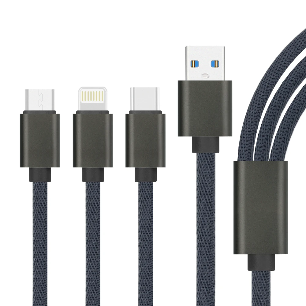 

high quality fast charging 3 in 1 micro USB type c apple lightning ios plug data sync charger cable for mobile phone iPhone iPad