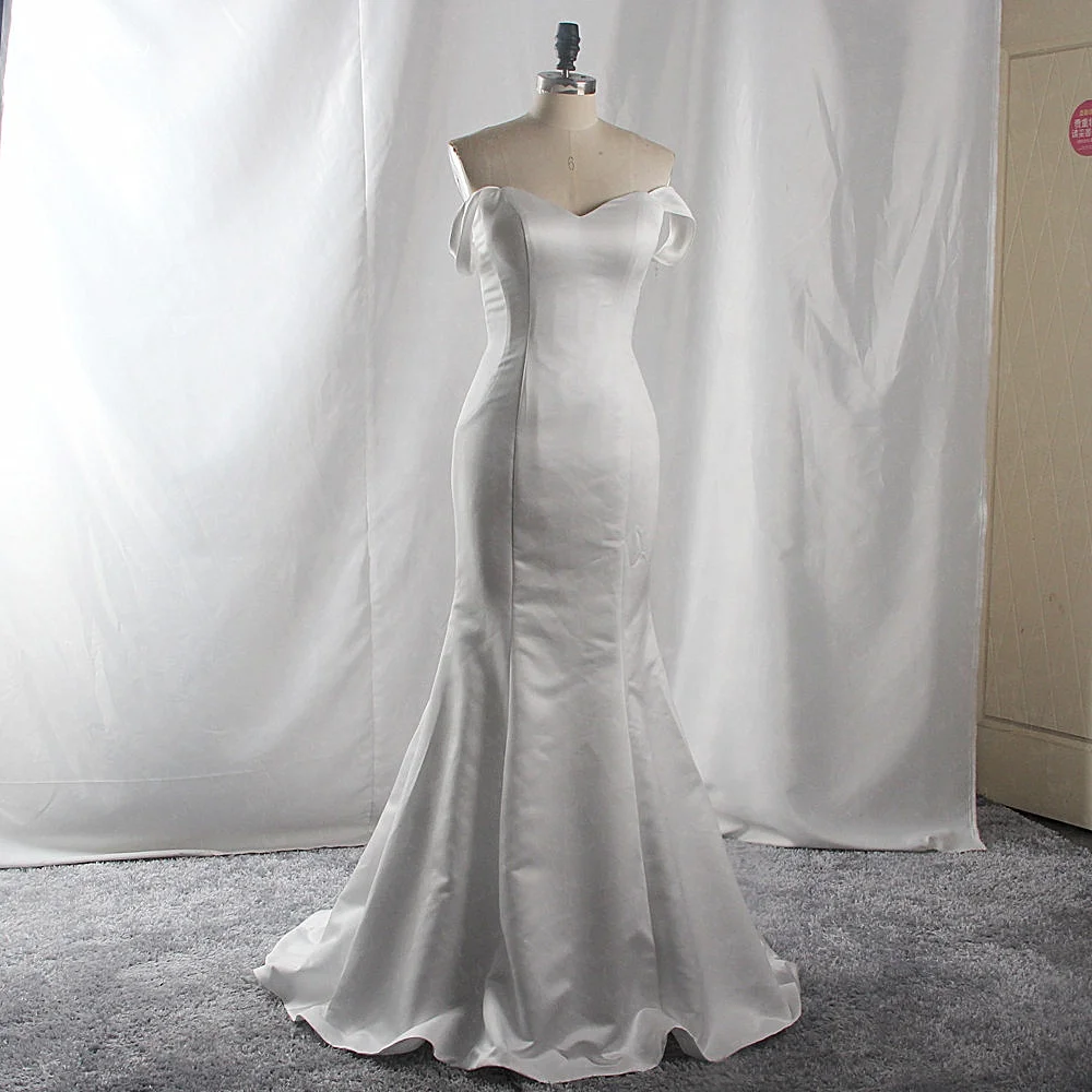 

RSW1729 Real Pictures Elegant Off The Shoulder Simple Mermaid Cheap Wedding Dress Satin, Customer made