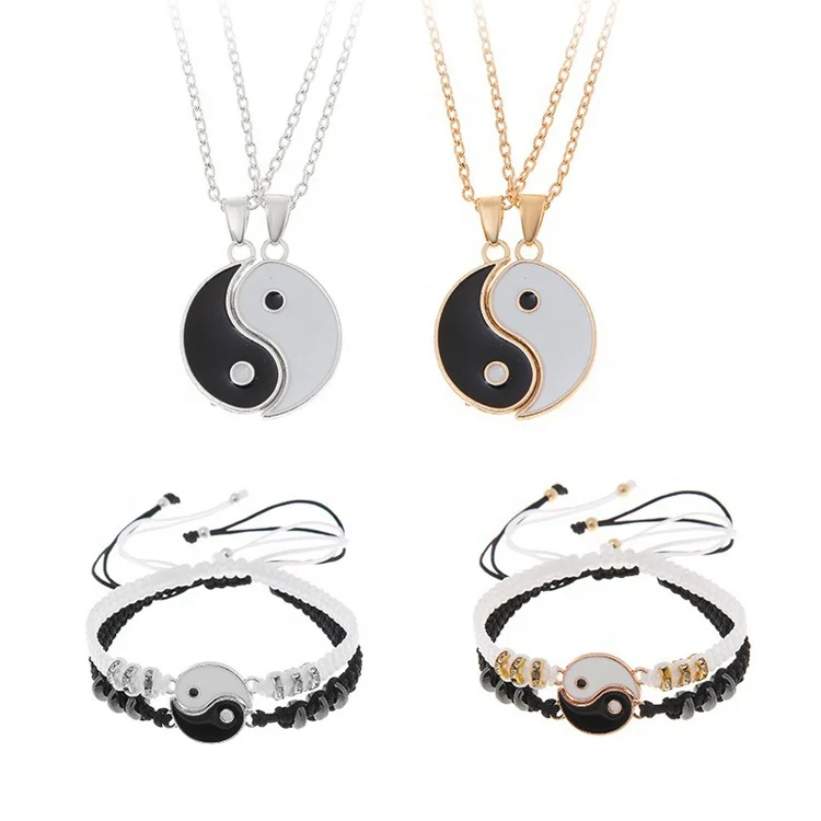 

Personalized Gifts Best Friends Friendship Jewelry 2PCS Couple Necklaces Enamel Puzzle Pendant Yin Yang Necklace
