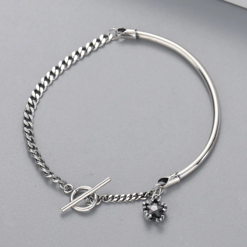 

HONGTONG Factory Outlet Hip Hop Retro Bracelet s925 Silver OT Buckle Stars ins Couples Non-fading Bracelet