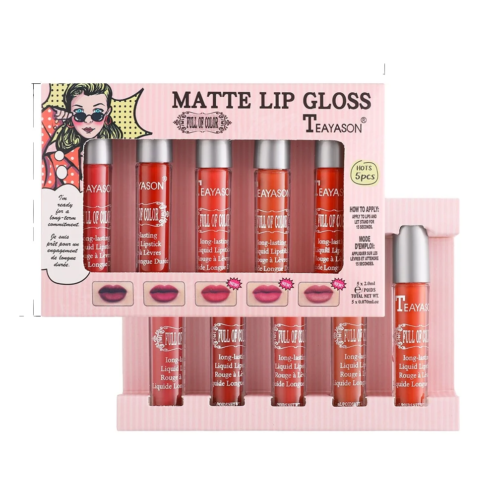 

Private Label 5 Colors Matte Lipgloss Set Factory Wholesale Waterproof Long-lasting Europe Cosmetics