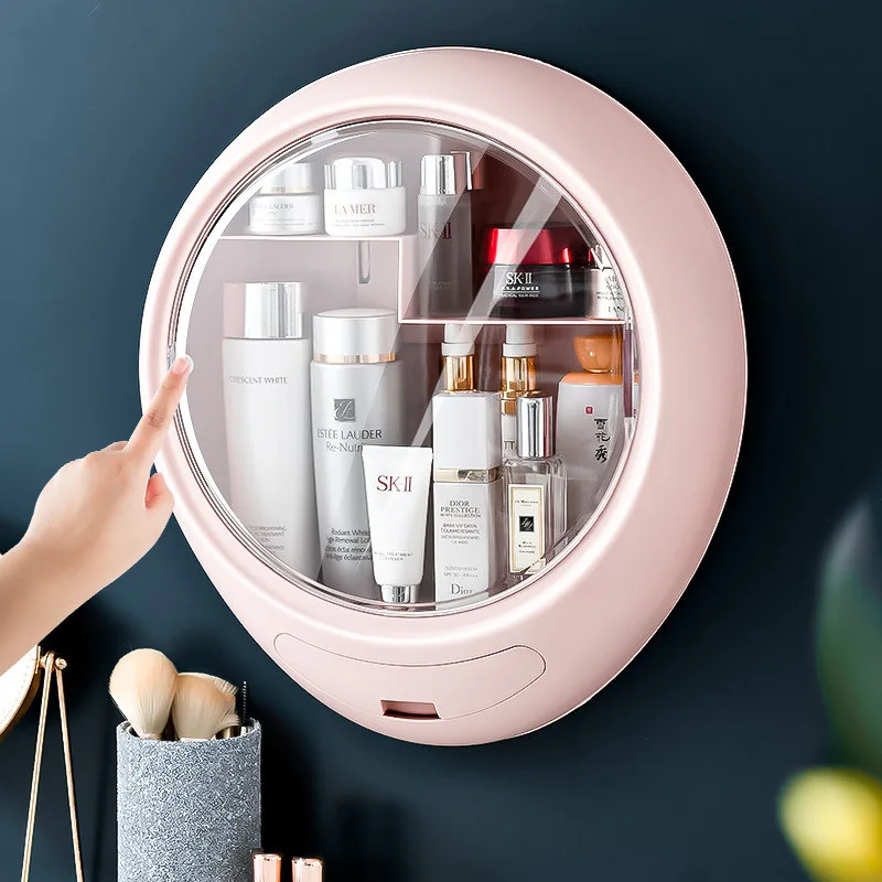 

Saving Space Bathroom Wall-mounted Jewelry Nail Polish Professional Cosmetic Makeup Organizer, Blue, pink, white