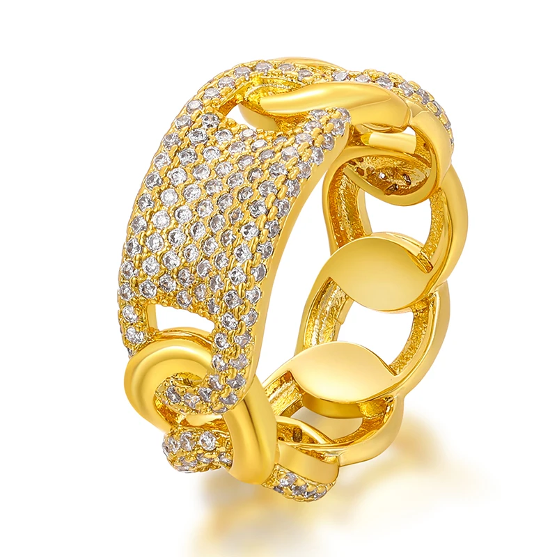 

Drop Shipping High Quality Platinum Plated Brass Prong Setting CZ Diamond Cuban Ring For Men Women, White gold&gold