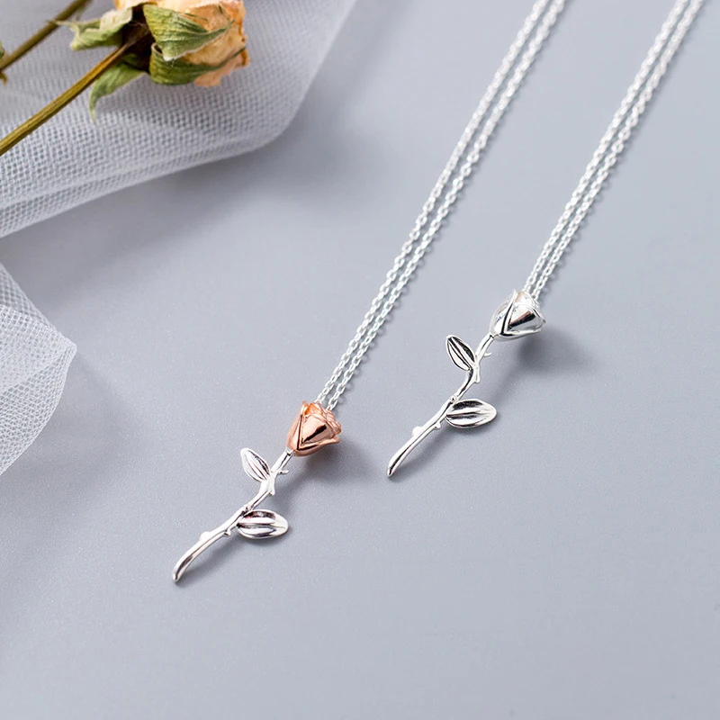 

Fancy Rose Flower Pendant Necklace 925 Sterling Silver Necklaces Fine Jewelry Rose Necklace for Women