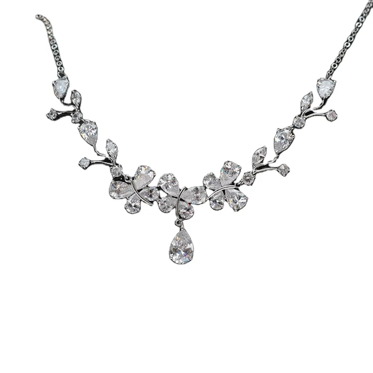 

YNL016Hot Design Luxury CZ zirconia Butterfly Choker necklace jewelry set pendant necklace, Silver