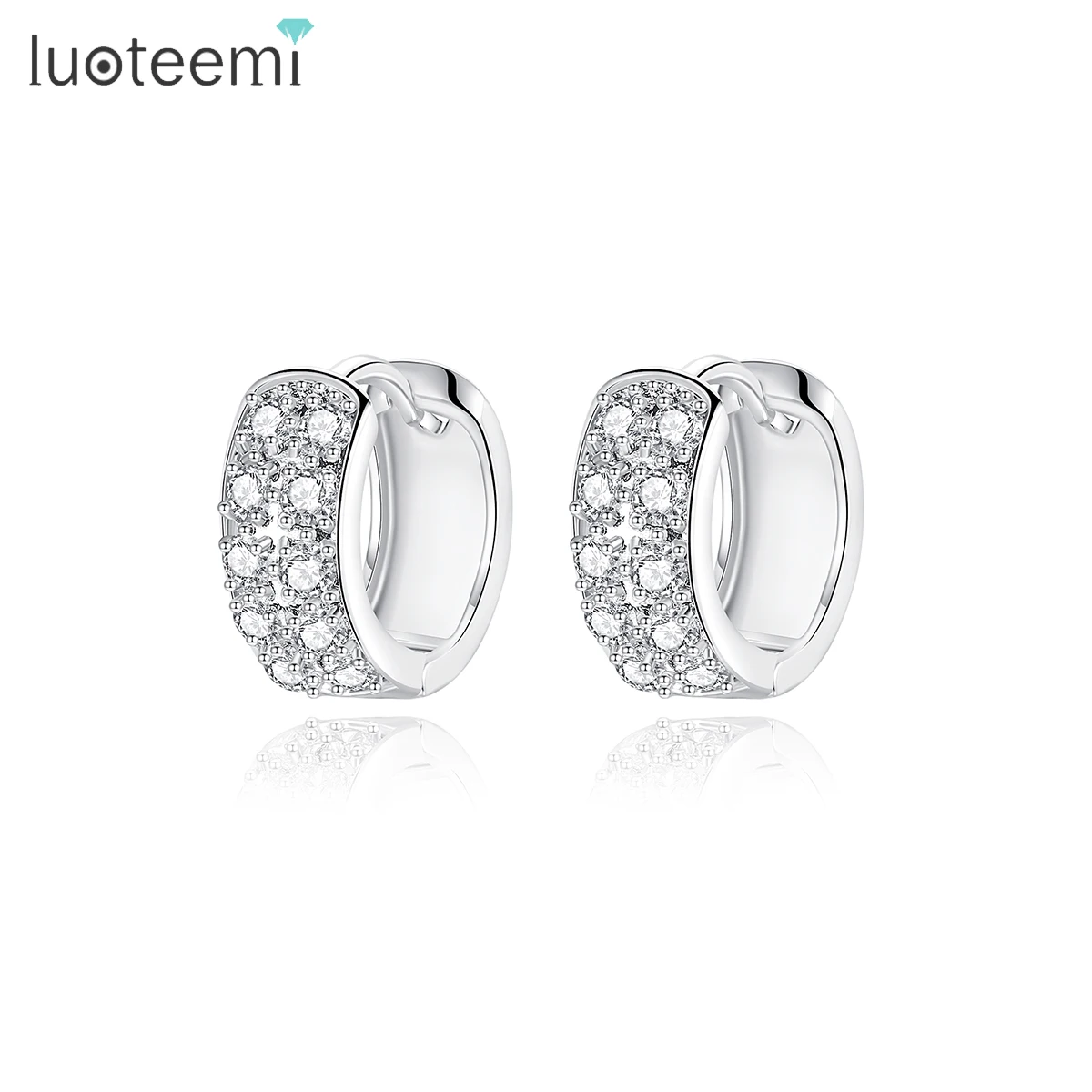 LUOTEEMI Wholesale Women Gift Jewelry Tiny Cubic Zirconia Paved Hip Hop Hoop Cuff Earrings