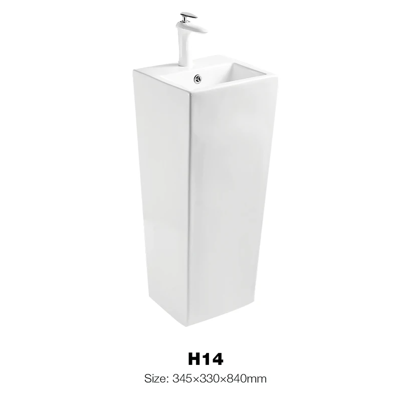 Ceramic White Standing Washing Basin Rectangular Sink Pedestal Basin H14