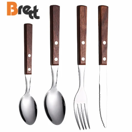 

Cheap Stainless Flatware Cutlery With Wood Handle For Hotel Restaurant, Gold/black