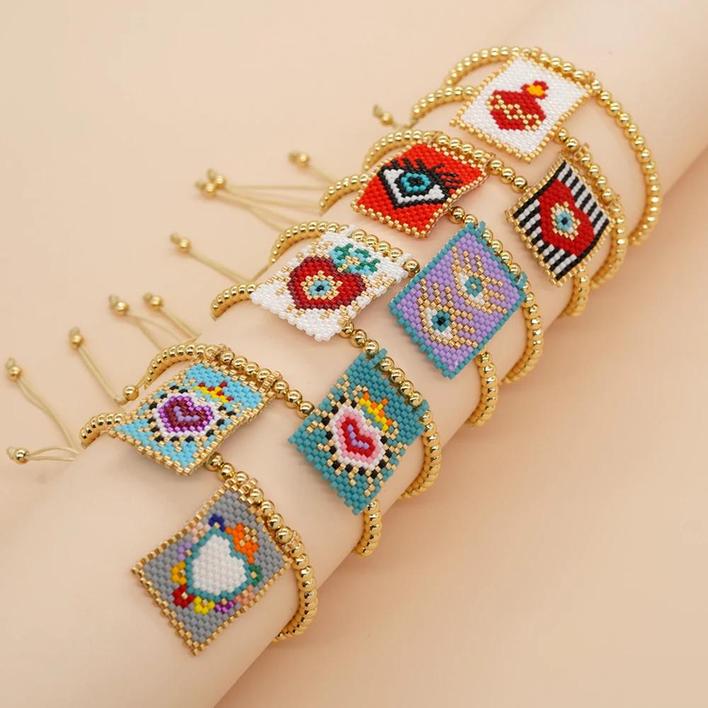 

Go2boho Gold Beaded Bracelet Friendship Jewelry Miyuki Bead Handmade Love Heart Charm Boho Fashion Adjustable Jewellery