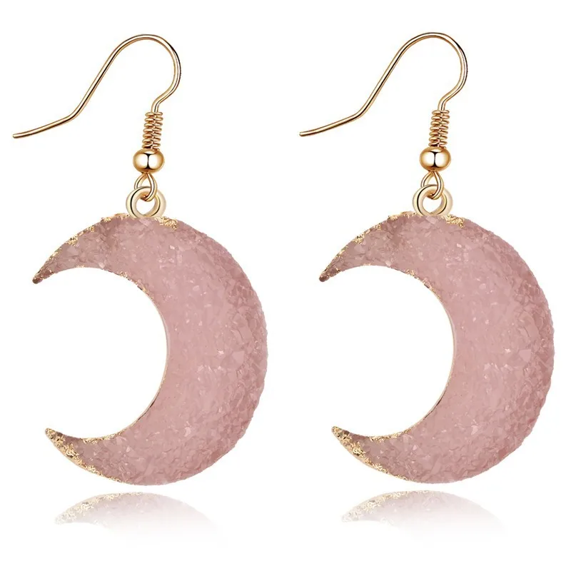 

Vintage Organic Druzy Quartz Textured Crescent Moon Drop Earrings Resin Crescent Moon Drop Dangle Earrings