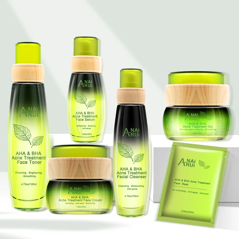 

Private label Toner acne cream face spray organic serum AHA & BHA Acne Treatment face wash cleanser skin care set
