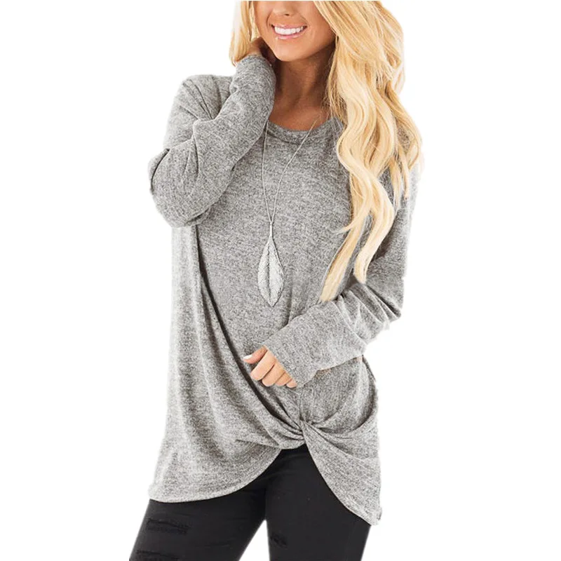 

Fashion Lady Solid Color Long Sleeve In Bulk Low Price Plain Basic Clothing Women T-Shirt