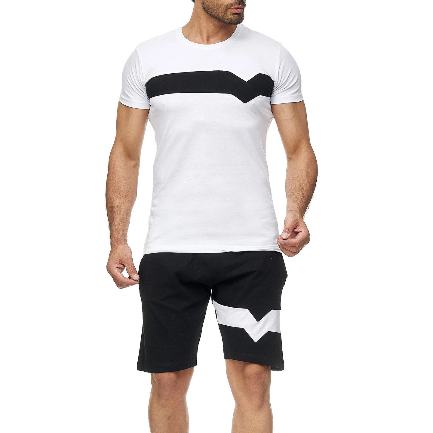 

PXF-zxl-030 wholesale shirt and shorts set cotton short set men color contrast casual wear men clothing sets, As picture or customized color