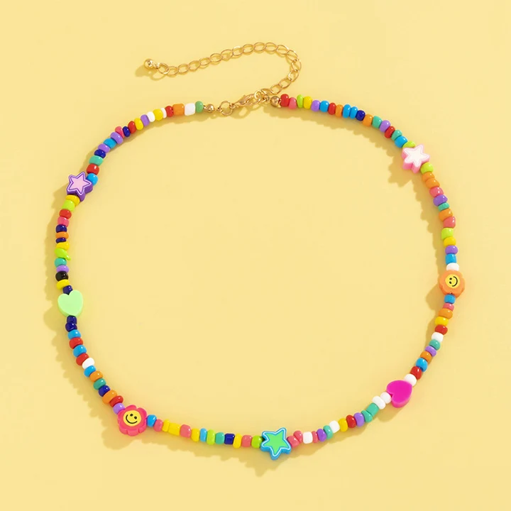 

Colorful Heart Smiley Shaped Colorful Rice Bead Beaded Necklace Bohemia Necklace Resin Necklace, Picture shows