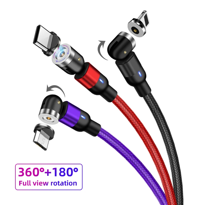 

540 degree Greenport 2.4A LED Magnetic 3 in1 USB Cable Used for i-Product Type C Micro USB Magnetic Charging Cable