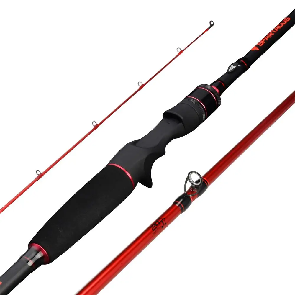 

KastKing Spartacus Rod Carbon Body Casting Fishing Rod with 2 Tips 1.98m 2.13m Baitcasting Rod for Squid Pike Fishing pole, Black, red, silver, frey