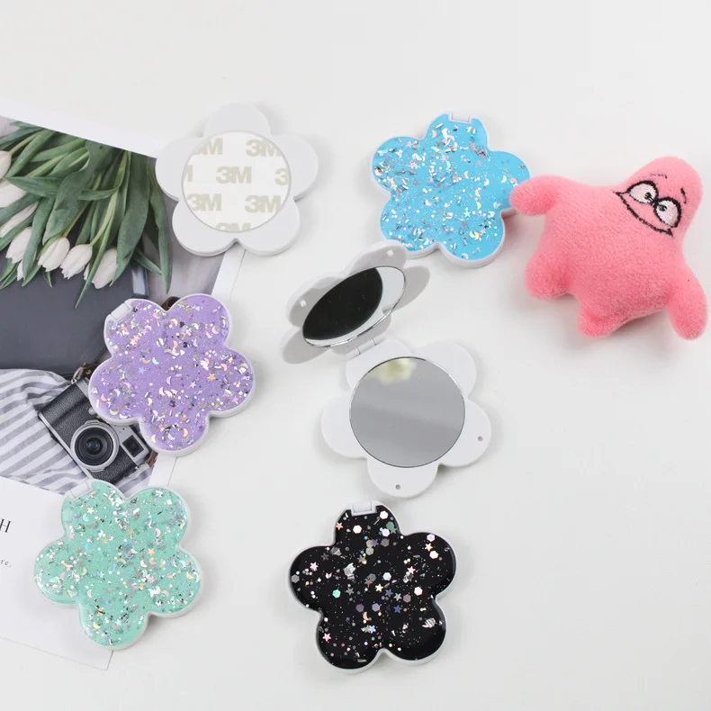 

INS Hot Sale Flower Shape Craft Logo Personalized Mirror Compact