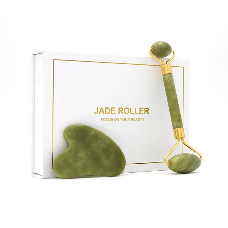 

Hot Sell Green Jade Roller Guasha Set Natural Green Jade Face Massage Roller Guasha Stone Box, Customized/as picture