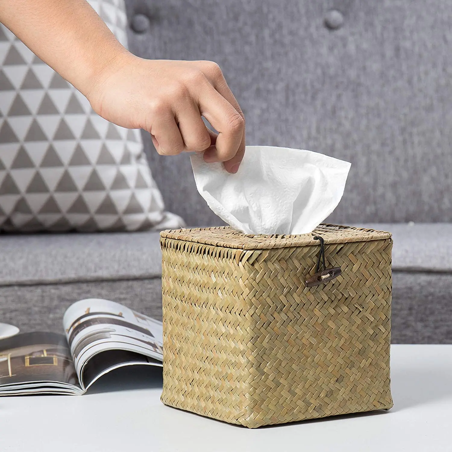 

Natural Seaweed Tissue Box Holder Tissue Box Cover Napkin Box