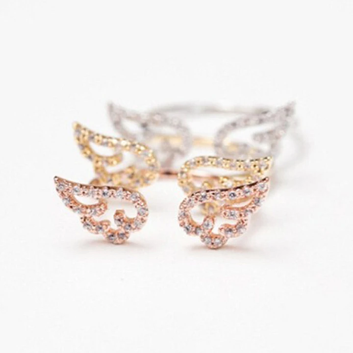 

fashion gold open ring brass adjustable diamond wedding angel wings ring, Gold, silver, rose gold