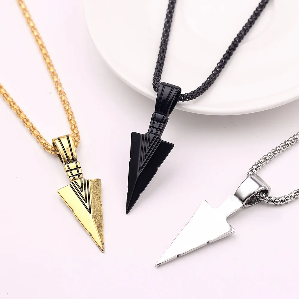 

Men's Design Matte Black Long Necklace with Arrow Pendant Jewelry Chain Hip Hop Punk Rock Christmas Halloween Gift For Men Wome, Picture shows