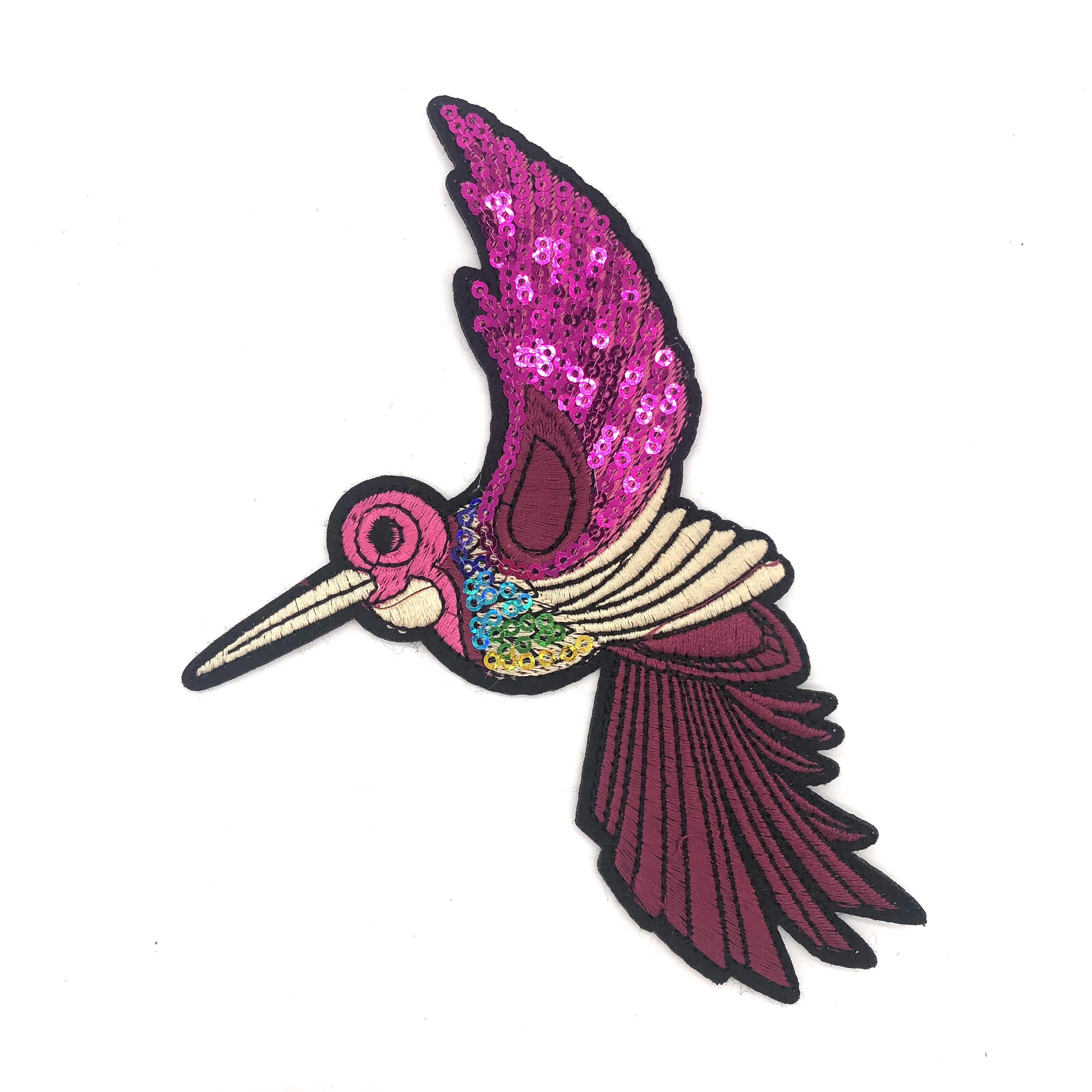 

Best sale custom embroidery bird sequin patch washable embroidery sequin bird pattern patch, Up to 12 colors, follow pantone color chart