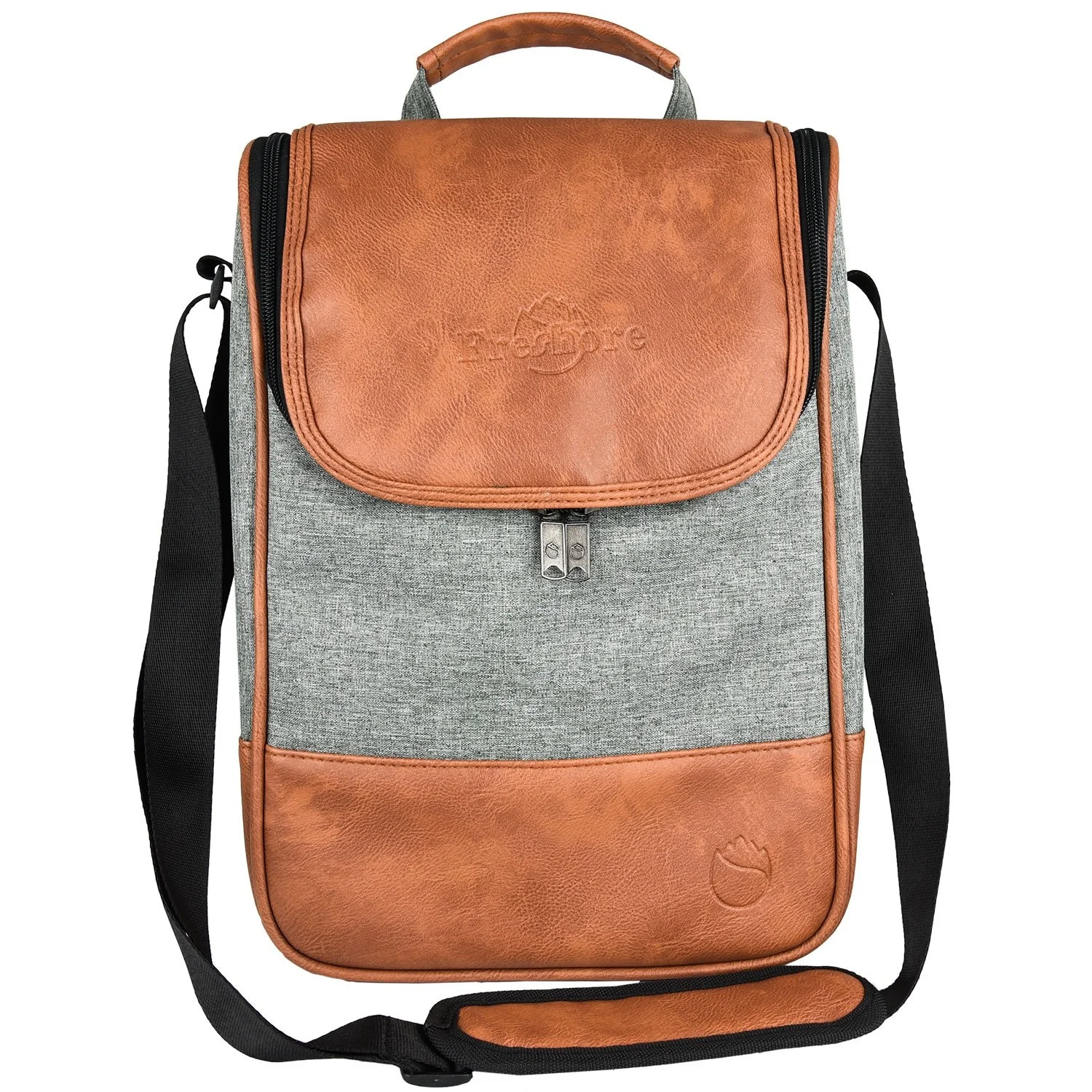 

High Quality Leather Wine Cooler Bag 2 Bottles Collapsible Wine Tote Bag With Shoulder Strap For Party and Travel, Customized color