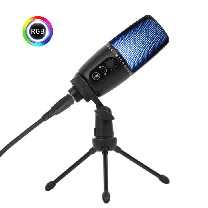 

RGB Streaming Microphone Gaming - Flykan UMIC-30 USB Desktop Omni-Directional Microphone with RGB LED