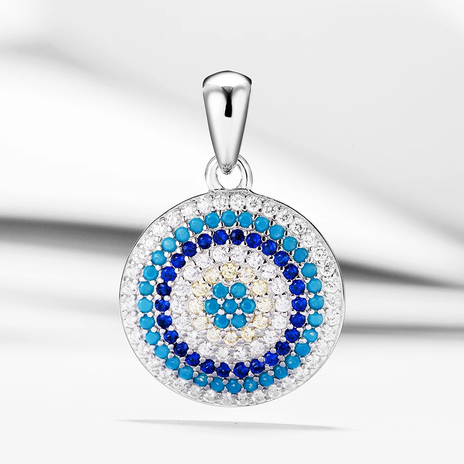 

Vintage Jewelry For Woman Engagement Cubic Zircon Blue Turkish Eye Pendant Fit Sterling Silver Necklace