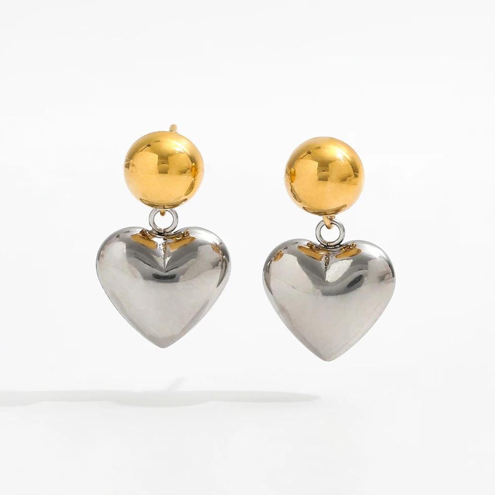 Trendy Earring 18K Gold Plated Two-tone Hollow Heart Pendant Stud Earrings Stainless Steel Earrings Wholesale