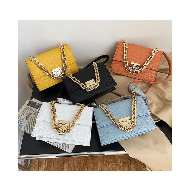 

Women Small Crocodile Pattern PU Leather Crossbody Bags Autumn Winter Retro Lady Shoulder Handbags Female Thick Chains Totes