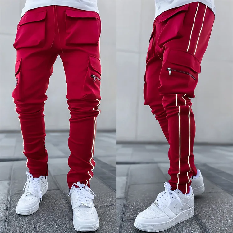 

2021 top ranking Men's Stretch Sweatpants slim Solid Color GYM pants jogger reflect Running training jogging pants man, As picture