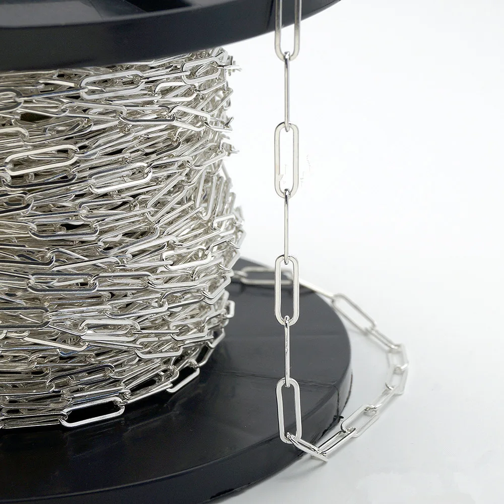 

Hot Selling Fashion Chain Roll 3.5mm Width Paper Clip Link Chain Bulk Silver Chain 925 Silver Jewelry