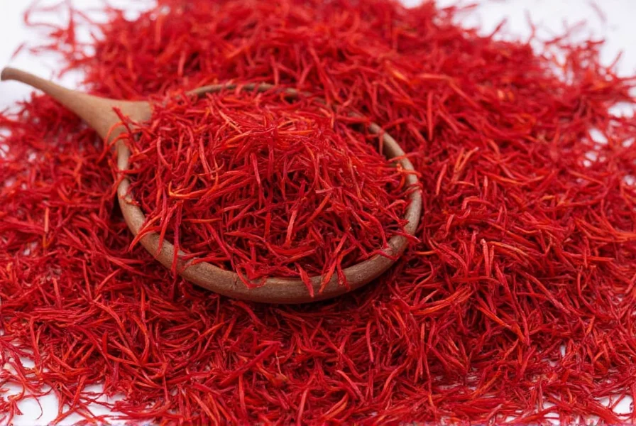 Saffron threads being toasted in a dry pan to enhance flavor before use