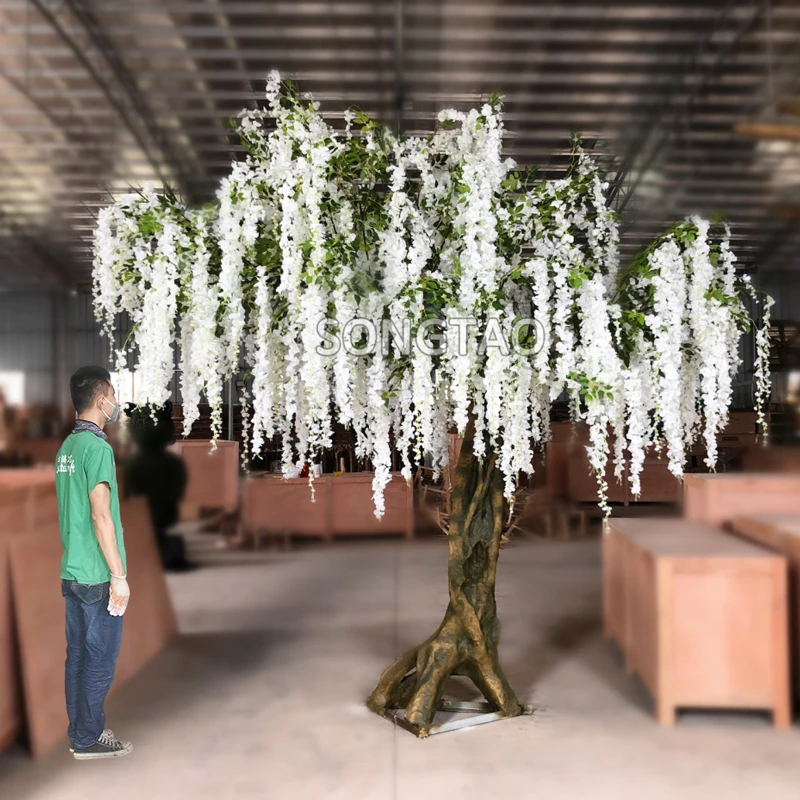 

Indoor Wedding Home Decor Giant Weeping White Artificial Wisteria Flower Trees Indoo/outdoor Decoration Mold & Handmade 1pcs