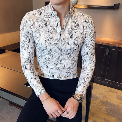 

Hot sale spring new slimming fower patterns long sleeve shirt for men