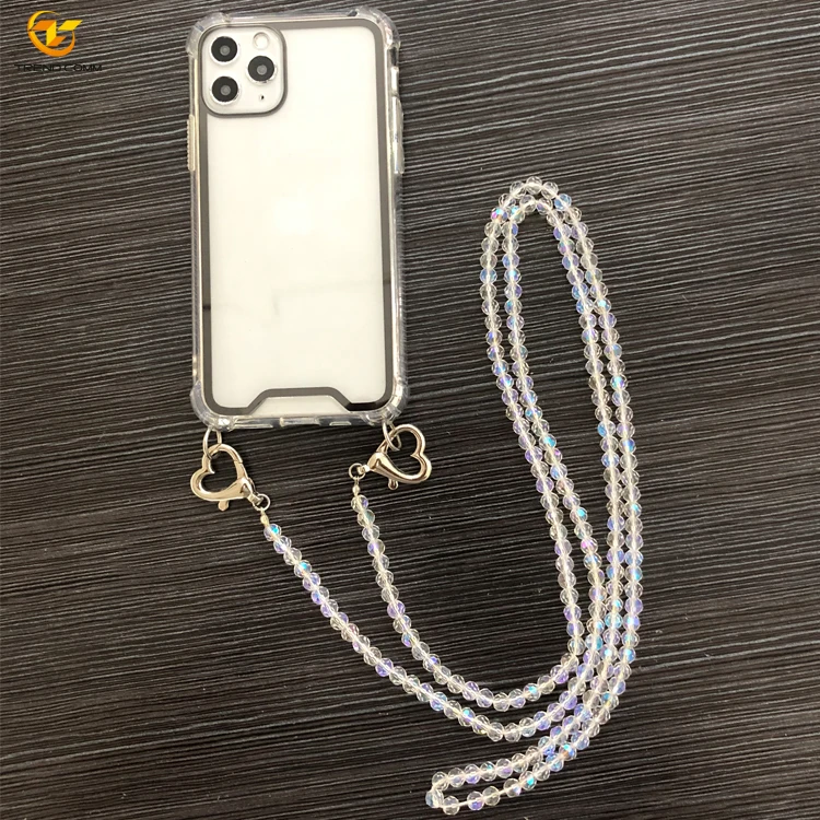

Crystal Beads Chain Clear Plated Phone Case For iPhone 11 Pro Cross Body Case