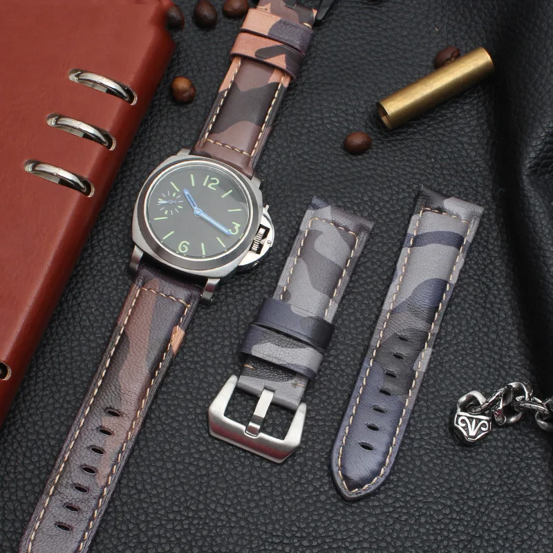 

24mm Men Camo Genuine Leather Watch Strap For Panerai 26mm Watch Band, 20colors
